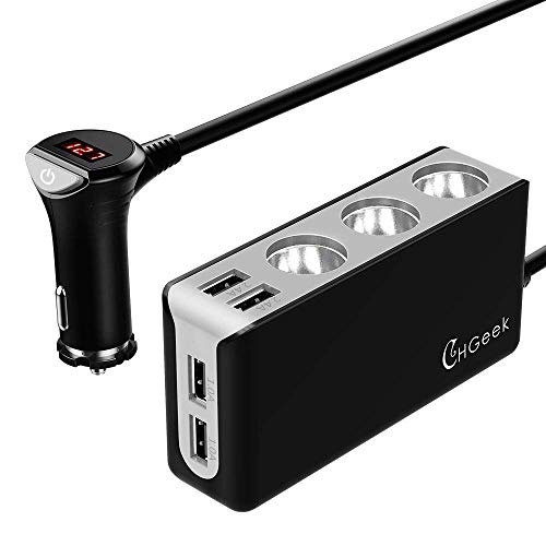 Product Cover [Updated Version]CHGeek Cigarette Lighter Splitter Car Charger 120W 6.8A 3-Socket Power Adapter DC Outlet with 4-Port USB 12V 24V for iPhone iPad Samsung Galaxy S8 GPS Dash Cam Radar Detector