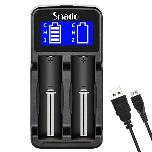 Product Cover Intelligent Charger, Snado LCD Display Universal Smart Charger for Rechargeable Batteries Li-ion Batteries 18650 18490 18350 17670 17500 16340 14500, Ni-MH/Ni-Cd A AA AAA Batteries (2 Slots)