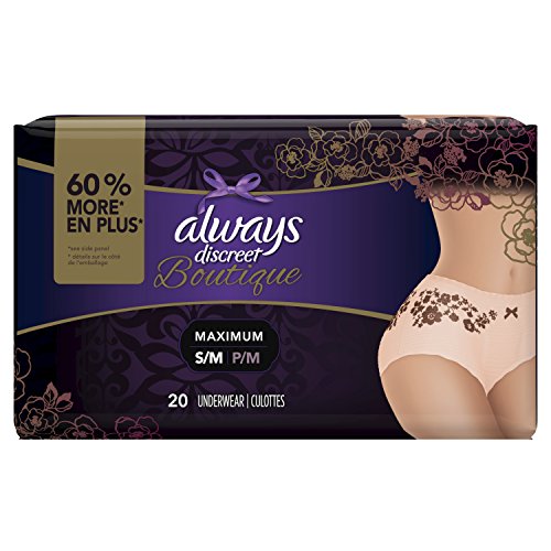 Product Cover Always Discreet Boutique Incontinence & Postpartum Underwear for Women, Peach, Small/Medium, 20 Count, Maximum Protection, Disposable (20 Count)