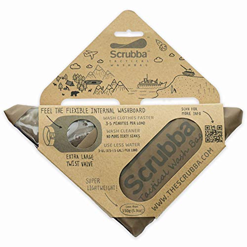 Product Cover Scrubba Tactical wash Bag - 2018/19 Model - Portable Washing Machine with Flexible Inner Washboard and XL Valve, Coyote Brown