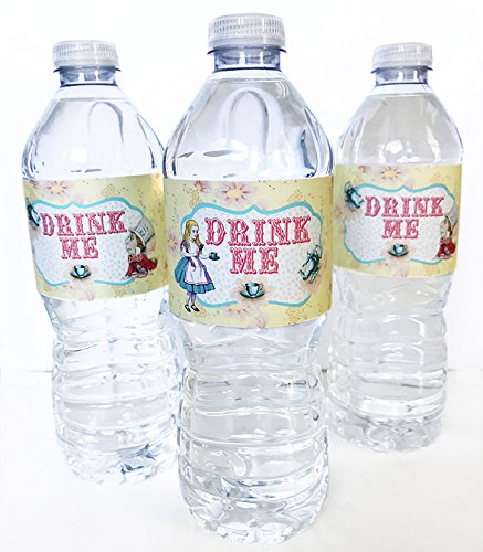 Product Cover POP parties Alice in Wonderland Bottle Wraps - 20 Alice Water Bottle Labels - Made in The USA