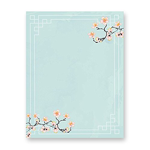 Product Cover 100 Stationery Writing Paper, with Cute Floral Designs Perfect for Notes or Letter Writing - Cherry Blossoms