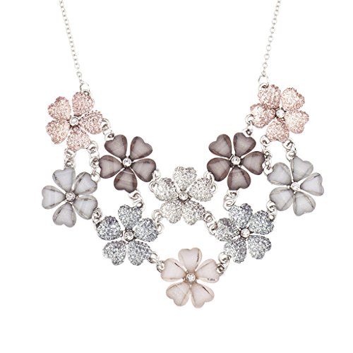 Product Cover Lux Accessories Faux White Pink Grey Mauve Floral Flower Statement Necklace