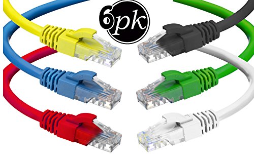 Product Cover Cat6 Ethernet Cable (1.5 Feet) LAN, UTP (18 inch) Cat 6 RJ45, Network, Patch, Internet Cable - 6 Pack (1.5 ft)