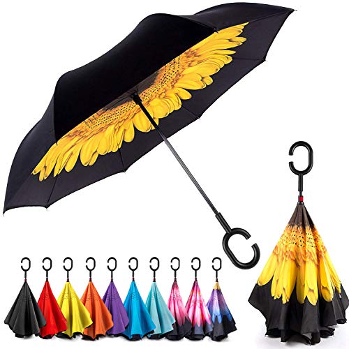 Product Cover EEZ-Y Reverse Inverted Windproof Umbrella - Upside Down Umbrellas with C-Shaped Handle for Women and Men - Double Layer Inside Out Folding Umbrella