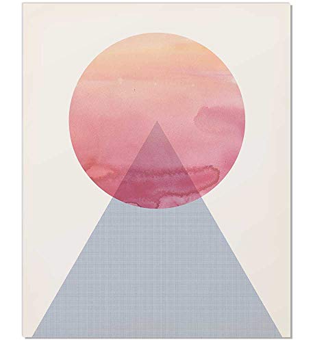 Product Cover Midcentury Modern Art, Abstract Watercolor Poster, Abstract Mountain, Geometric Watercolor Poster, Pastel Wall Art, Mountain Print, Circle Triangle, Pink Blue, Geometric Wall Art, 8x10 Poster