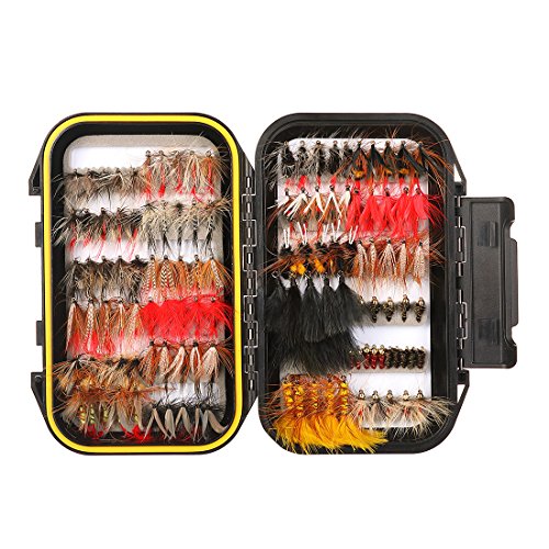 Product Cover FISHINGSIR 120PCS Fly Fishing Flies Set Assorted Dry/Wet Flies Fly Fishing Lures with Waterproof Fly Box