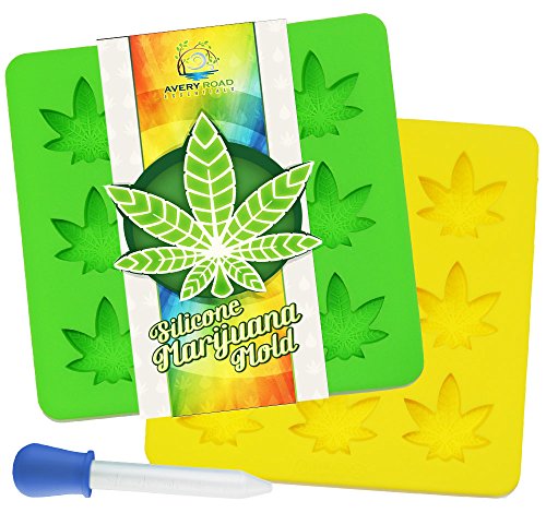 Product Cover Marijuana Mold Silicone 2 PACK with BONUS DROPPER ~ Non-BPA LFGB & FDA Pot Leaf Gummy & Candy Molds - Perfect Size for Party Gummies Cupcake Toppers Ice Soap Chocolate Cookies Butter & Novelty Gifts