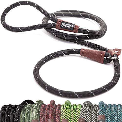 Product Cover Friends Forever Extremely Durable Dog Rope Leash, Premium Quality Mountain Climbing Rope Lead, Strong, Sturdy Comfortable Leash Supports The Strongest Pulling Large Medium Dogs 6 feet, Black