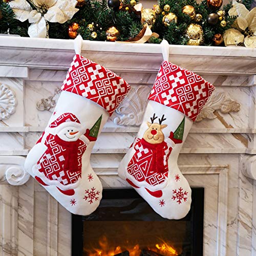Product Cover WEWILL Classic Christmas Stockings Set of 2 Santa, Snowman Xmas Character 17 inch (Style 4)