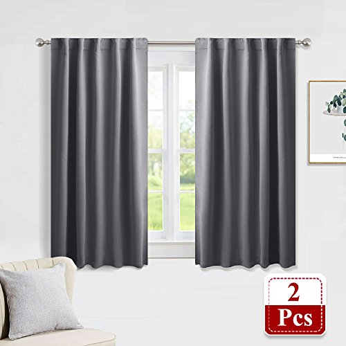 Product Cover PONY DANCE Gray Blackout Curtains - Window Curtain Treatments Thermal Insulated Light Blocking Drapes Back Tab/Rod Pocket Short Curtain Panels for Bedroom & Kitchen, 42 W x 45 L, Grey, 1 Pair