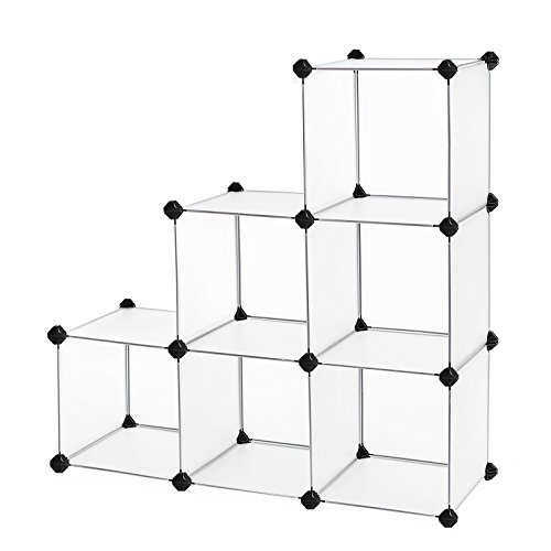 Product Cover SONGMICS Cube Storage Organizer, 6-Cube Book Shelf, DIY Plastic Cabinet, Modular Bookcase, Storage Shelving for Bedroom, Living Room, Home Office, with Rubber Hammer White ULPC06W