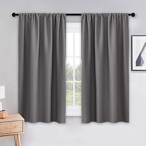 Product Cover PONY DANCE Bedroom Blackout Curtains - Grey Window Treatments Set Home Decoration Curtains Light Blocking Solid Soft Rod Pocket Drapes for Bedroom Living Room, 42 by 54 in, Gray, 2 Pieces