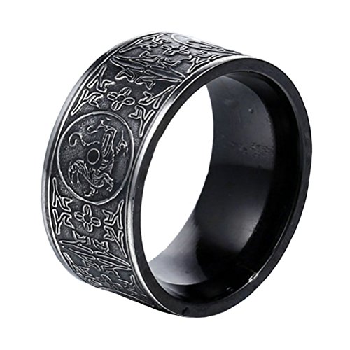Product Cover PAMTIER Stainless Steel Vintage Black Ring for Men Chinese Ancient 4 Guardian Beasts Signet Band Size 10