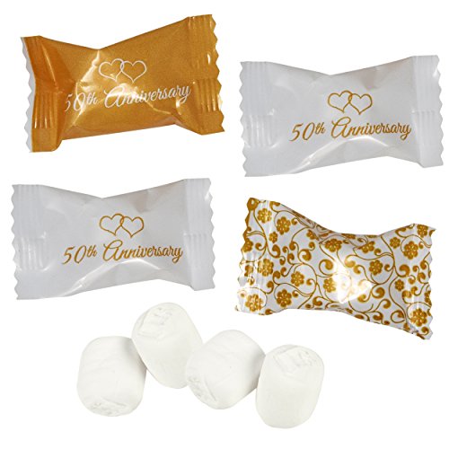 Product Cover Gift Boutique 50th Anniversary Wedding Buttermints Candies Bags 100 Count Mint Candy 14 Ounce (396g) Bag Goodie Treat Sweets Buttercream Two Hearts Themed Party Favor Supplies Decorations For Adults