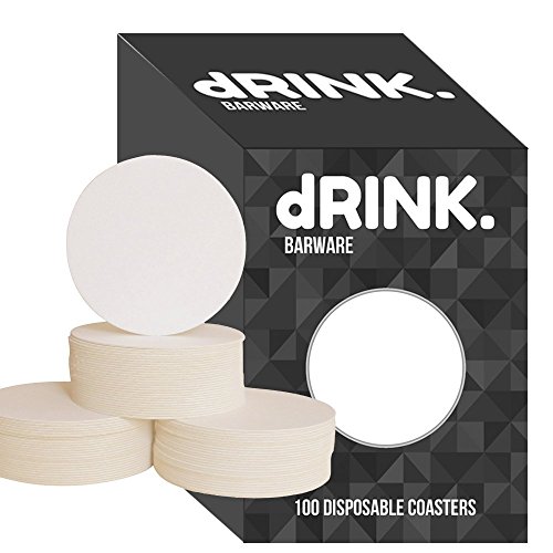 Product Cover dRINK Barware Coasters, Pack of 100, 3 inch Round Plain White (Heavyweight Pulpboard Absorbent Coasters, Beverage Drink Coasters, Protect furniture from damage, DIY Kids Arts and Crafts)
