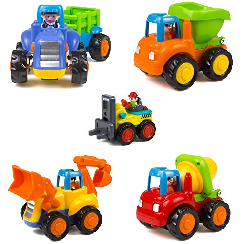 Product Cover Woby Push and Go Friction Powered Car Toys Set Tractor Bulldozer Mixer Truck and Dumper for Baby Toddlers