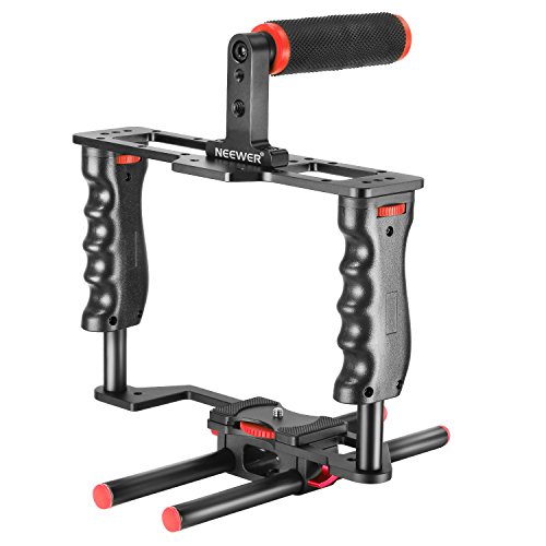 Product Cover Neewer Film Movie Making Camera Video Cage Kit Includes: (1)Video Cage(1)Top Handle Grip(1)Shoe Mount(2)15mm Rod for Canon Nikon Sony and Other DSLR Cameras,Mount Follow Focus,Matte Box (Red+Black)