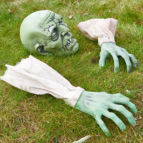 Product Cover Prextex Halloween Zombie Face and Arms Lawn Stakes for Best Halloween Graveyard Décor Halloween Decorations