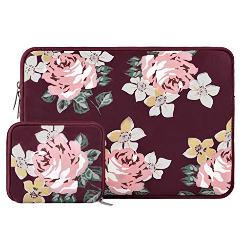 Product Cover MOSISO Water Repellent Neoprene Sleeve Bag Cover Compatible with 13-13.3 inch Laptop with Small Case, Wine Red Rose