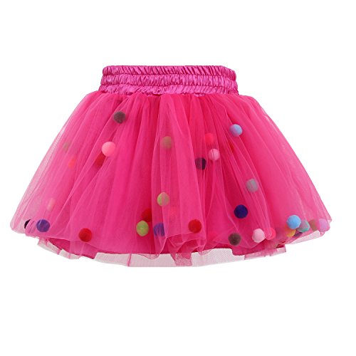 Product Cover GoFriend Tutu Skirt Baby Girls Tulle Princess Dress 4-Layer Fluffy Ballet Skirt with Pom Pom Puff Ball Rose Red