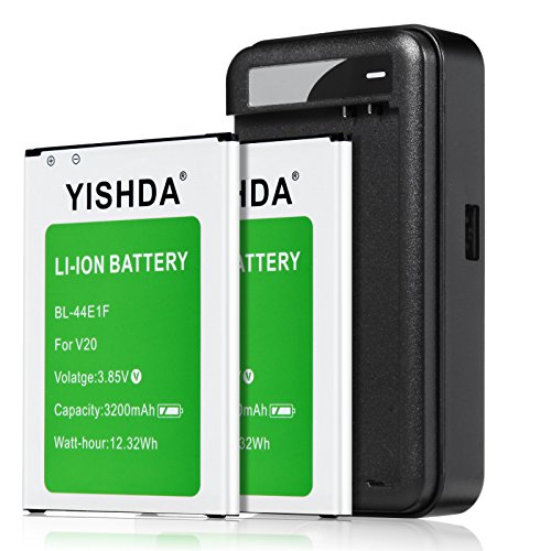 Product Cover YISHDA LG V20 Battery, 2x3200mAh Replacement LG BL-44E1F Battery with LG V20 Battery Charger for LG V20 H910 H918 LS997 US996 VS995 | LG V20 Batteries Kit [18 Month Warranty]