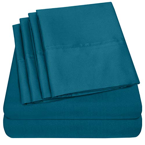 Product Cover King Size Bed Sheets - 6 Piece 1500 Thread Count Fine Brushed Microfiber Deep Pocket King Sheet Set Bedding - 2 Extra Pillow Cases, Great Value, King, Teal