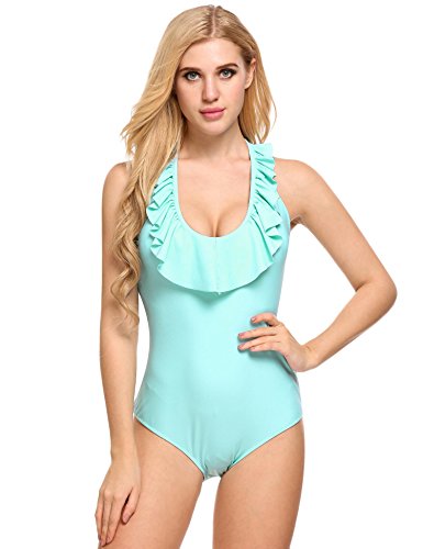 Product Cover Ekouaer Womens Sexy Ruffle Criss Cross Back One Piece Swimsuit Monokini Swimwear