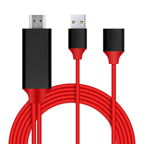 Product Cover MOSTOP CABLE1080P HDTV05 Phone to HDMI TV Cable Support iOS and Android to 1080P HDTV Cord for iOS and Android and Type C USB 3.1 Devices, Red/Black (Plug and Play)