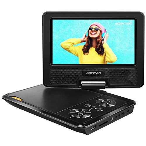Product Cover APEMAN 7.5'' Portable DVD Player for Kids and Car Swivel Screen Support SD Card USB CD DVD with AV Input/Output and Earphone Port 4 Hours Built in Rechargeable Battery