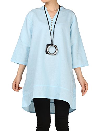 Product Cover Mordenmiss Women's Cotton Linen Blouse V-Neck Tunic Tops 3/4 Sleeve Shirt Clothing