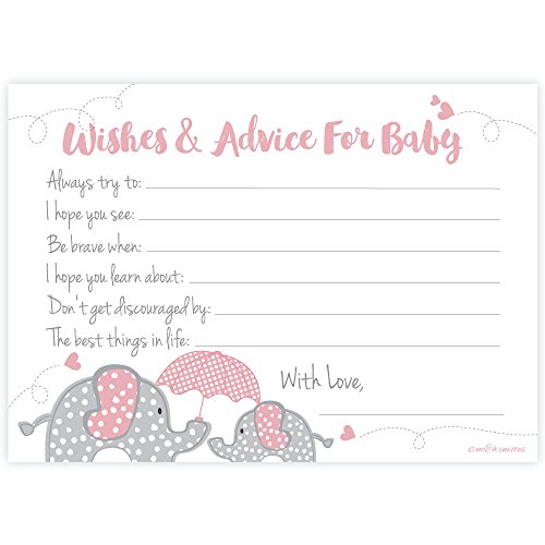 Product Cover Elephant Girl Baby Shower Wishes and Advice for Baby Cards (50 Count)