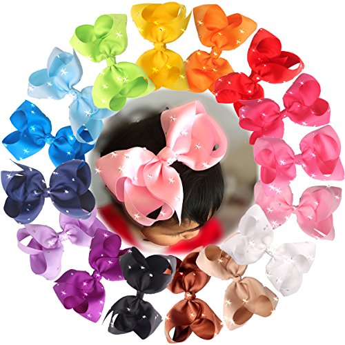 Product Cover CELLOT 6 Inches Big Hair Bows Clip Glitter Rhinestones Large Boutique Cheer Bows Alligator Hair Clips For Baby Girls and Toddlers Hair Accessory Pack of 16