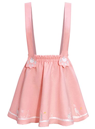 Product Cover FUTURINO Women's Sweet Cat Paw Embroidery Pleated Mini Skirt with 2 Suspender (XS/S, Pink)