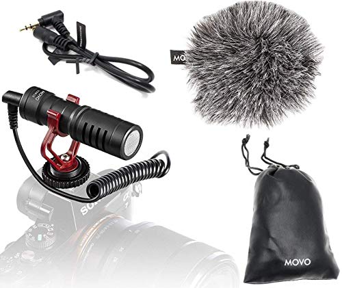 Product Cover Movo VXR10 Universal Video Microphone with Shock Mount, Deadcat Windscreen, Case for iPhone, Android Smartphones, Canon EOS, Nikon DSLR Cameras and Camcorders - Perfect Camera Microphone, Shotgun Mic