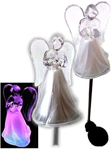 Product Cover Solar Powered Angel w/Frosted Skirt Garden Stake Landscape Color Change Lights (Set of 2)