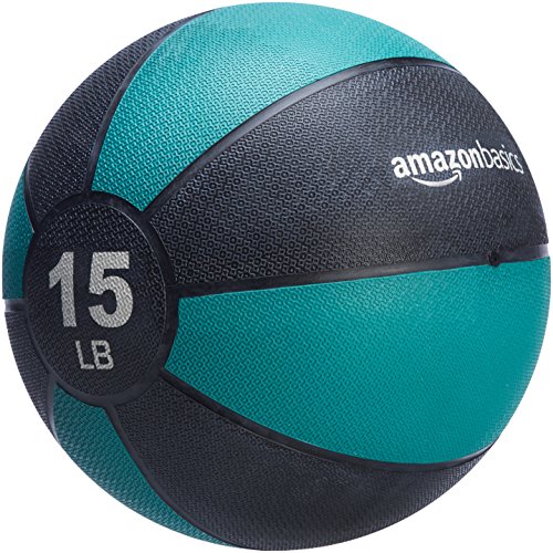 Product Cover AmazonBasics Workout Fitness Exercise Weighted Medicine Ball - 15 Pounds, Turquoise and Black