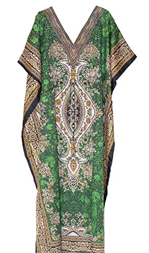 Product Cover THEBLUEEVE Women's One Size Green Kaftan Dress Long Maxi Kimono Caftan Drawstring Gown Nightdress Beach Kaftan Casual Party Dress