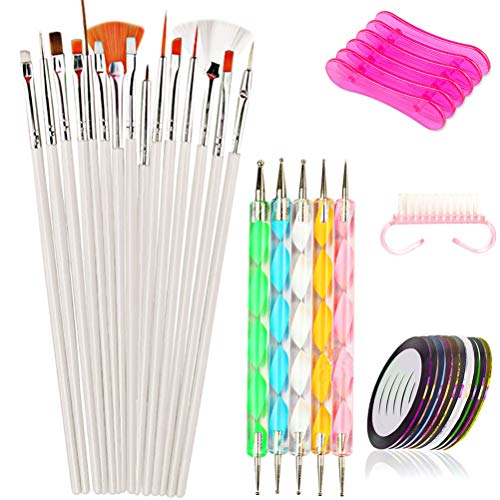 Product Cover BLUETOP Nail Art Tools Set with 15 PCS Nail Polish Brushes 5PCS Dotting Pen for Manicure Pedicure Painting Rainbow Color DIY Pro