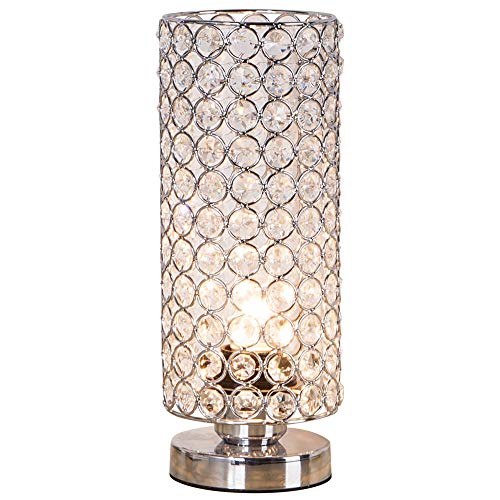 Product Cover ZEEFO Crystal Table Lamp, Nightstand Decorative Room Desk Lamp, Night Light Lamp, Table Lamps for Bedroom, Living Room, Kitchen, Dining Room (Silver)