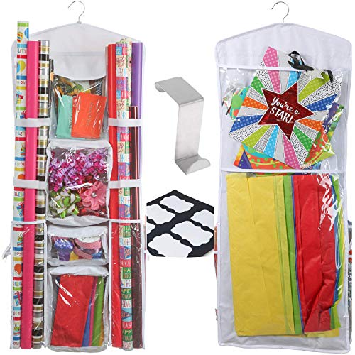 Product Cover Clorso Extra Large Double Sided 40 Inch Hanging Wrapping Paper Storage Gift Bag and Gift Wrap Organizer (White)