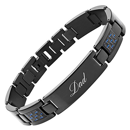 Product Cover Willis Judd DAD Titanium Bracelet Engraved Love You Dad with Blue Carbon Fiber Adjusting Tool & Gift Box Included