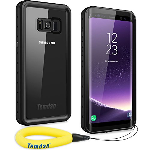 Product Cover Temdan Samsung Galaxy S8 Waterproof Case Supported Wireless Charging Full-Body Protection Built in Screen Protector with Floating Strap Waterproof Case for Galaxy S8 (Black)
