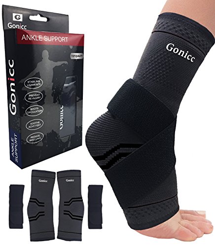 Product Cover Gonicc Professional Foot Sleeve Pair(2 Pcs) with Compression Wrap Support(Large, Black), Breathable, Stabiling Ligaments, Prevent Re-Injury, Ankle Brace, Volleyball Protective Gear Ankle Guards