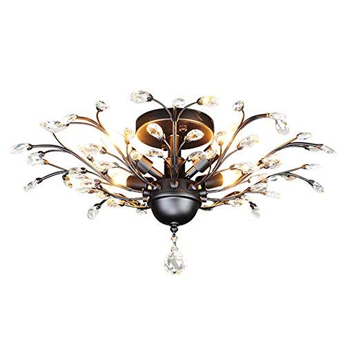 Product Cover SEOL-LIGHT Vintage Crystal Branches Chandeliers Black Ceiling Light Flush Mounted Fixture With 4 Light 160W
