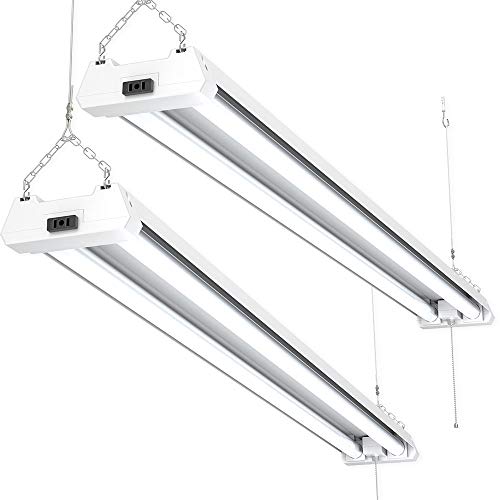 Product Cover Sunco Lighting 2 Pack LED Utility Shop Light, 4 FT, Linkable Integrated Fixture, 40W=260W, 5000K Daylight, 4100 LM, Frosted Lens, Surface/Suspension Mount, Pull Chain, Garage - ETL, Energy Star