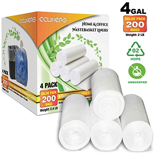 Product Cover 4 Gallon Small Trash Bags Bathroom Garbage Bags Clear Plastic Wastebasket Trash Can Liners for Home and Office Bins, 200 Count