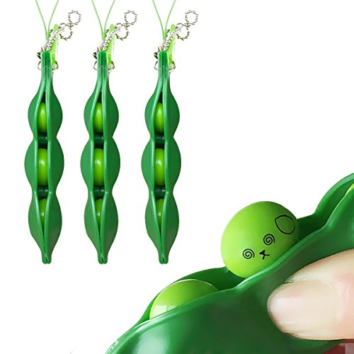 Product Cover Acerich 3 Pack Edamame Keychain Fidget Toys - Squeeze-a-Bean Puchi Puti Mugen Keyring Pea Keychain Soybean Toys Gift