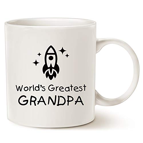 Product Cover MAUAG Fathers Day Gifts Funny Grandpa Coffee Mug Christmas Gifts, Worlds Greatest Grandpa Rocket Ship Cup White 11 Oz, Best Birthday Gifts for Grandpa, Grandfather