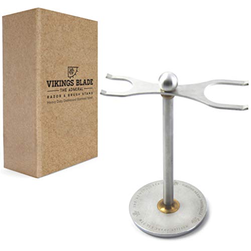 Product Cover VIKINGS BLADE The Admiral Safety Razor and Brush Stand, Extra Wide Openings (Distressed Heavy Weight Steel)